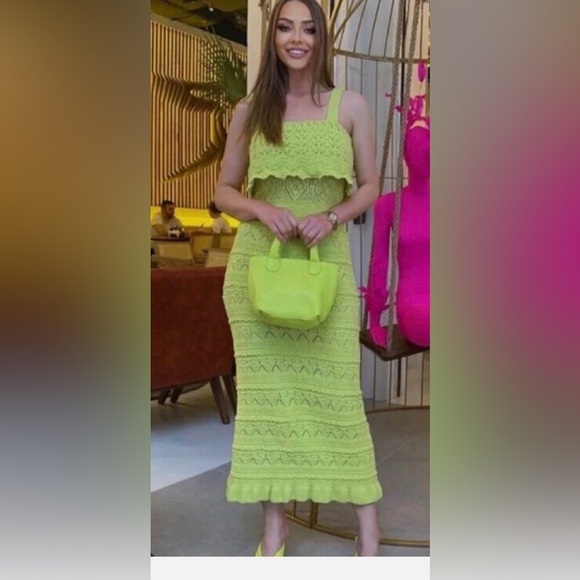 ZARA Lime Green Crochet Maxi Dress - Picture 7 of 11